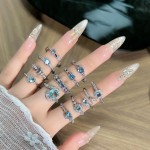 清蓝皓钻浪漫海蓝锆石显白气质开口戒指女精致小众冷淡风百搭指环