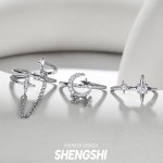 新品韩版星芒月亮闪钻指环可调节不掉色简约轻奢高级感小众戒指女