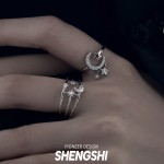 新品韩版星芒月亮闪钻指环可调节不掉色简约轻奢高级感小众戒指女