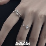 新品韩版星芒月亮闪钻指环可调节不掉色简约轻奢高级感小众戒指女