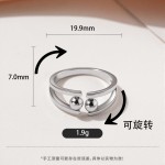 欧美跨境简约个性串珠戒指开口可调女式时尚小众设计旋转圆珠指环