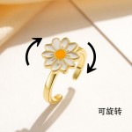 亚马逊wish新款可旋转小雏菊花朵戒指可调节开口戒女转动花瓣指环