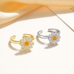 亚马逊wish新款可旋转小雏菊花朵戒指可调节开口戒女转动花瓣指环