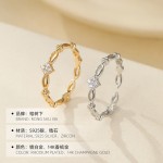 榕树下S925纯银日系镀14K金几何镂空戒指女小众设计精致开口指环