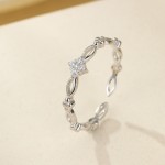 榕树下S925纯银日系镀14K金几何镂空戒指女小众设计精致开口指环