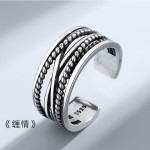 组合叠戴戒指男士单身戒复古嘻哈开口指环个性潮流防泰银极乐戒指