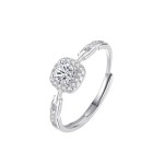 方糖戒指女ins小众轻奢高级感仿真钻素圈方钻链条食指开口可调节