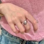 韩版爱心链条戒指女跨境简约时尚个性食指戒复古小众设计饰品批发