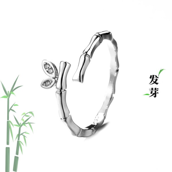 个性简约镶钻竹节开口戒指女时尚ins复古设计冷淡风树叶食指戒子