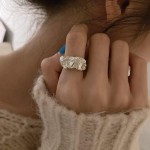 韩国ins风褶皱开口戒指女小众设计感食指戒冷淡风高级感纯银质感