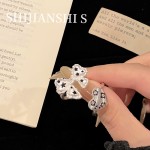 「韩系ins风」雾银星印蝴蝶结戒指女简约小众喷砂小鲨鱼食指戒