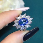 抖音直播彩宝戒指批发 新款奢华群镶仿天然斯里兰卡蓝宝石戒指女