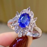 抖音直播彩宝戒指批发 新款奢华群镶仿天然斯里兰卡蓝宝石戒指女