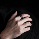 复古断层戒指男款暗黑风小众个性黑白纹理食指戒潮流个性开口男戒