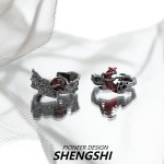原创小众暗黑风血月液态时尚复古不规则缠绕设计开口肌理情侣戒指