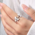 古猫宁 素圈关节食指戒ins韩式女花朵开口戒指夸张时尚欧美杂志款