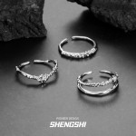 韩版小众ins风个性高级轻奢冷淡风开口素圈组合戒指女不掉色批发