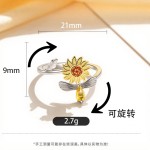 欧美热销跨境个性百搭轻奢旋转戒指可调节镀银锆石戒指蜜蜂造型