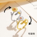 欧美热销跨境个性百搭轻奢旋转戒指可调节镀银锆石戒指蜜蜂造型