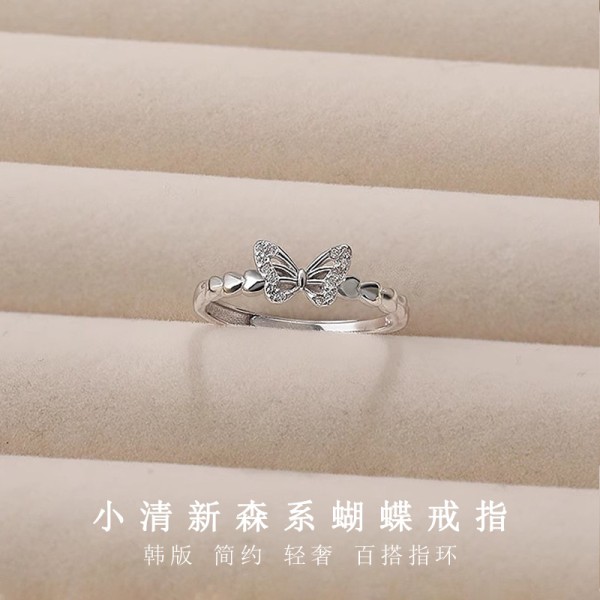 小清新蝴蝶戒指女韩版小众设计感轻奢开口食指戒送女友日常通勤戒
