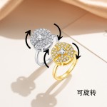 欧美旋转戒指女微镶锆石气质气质冷淡百搭满钻圆形四叶草戒指饰品
