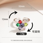 欧美旋转戒指气质冷淡百搭满钻锆钻小雏菊花朵四叶草开口戒指饰品