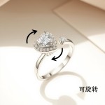 欧美热销跨境个性百搭轻奢旋转戒指可调节镀银锆石戒指蜜蜂造型