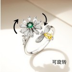 欧美热销跨境个性百搭轻奢旋转戒指可调节镀银锆石戒指蜜蜂造型