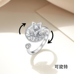 欧美热销跨境个性百搭轻奢旋转戒指可调节镀银锆石戒指蜜蜂造型
