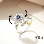 欧美热销跨境个性百搭轻奢旋转戒指可调节镀银锆石戒指蜜蜂造型