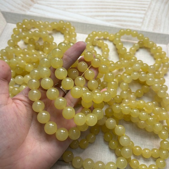 天然和田色玉髓 鸡油黄黄口和田玉手串 DIY手串