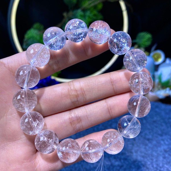 天然七彩暴风雪白阿塞白阿赛斯特莱水晶手串圆珠彩虹生日送礼批发
