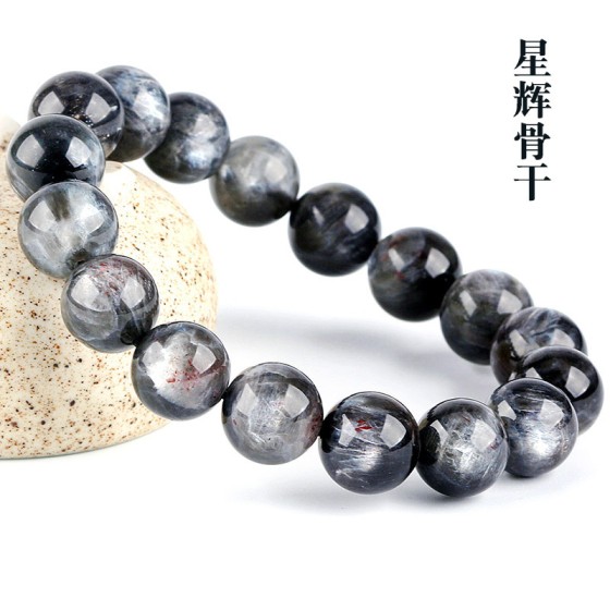 天然星辉骨干手串 巴西星辉水晶三轮黑骨干圆珠手链厂家饰品批发