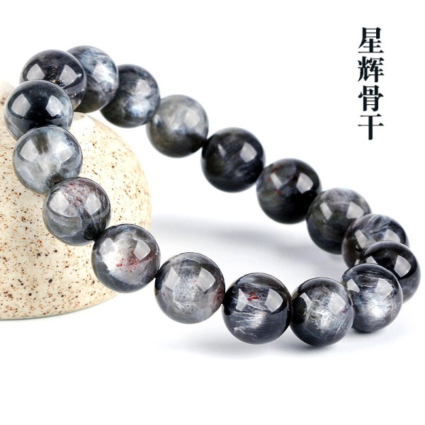 天然星辉骨干手串 巴西星辉水晶三轮黑骨干圆珠手链厂家饰品批发