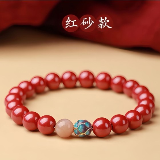 天然朱砂紫金砂莲花手链高含量帝王砂晶体砂本命年转运珠手串批发