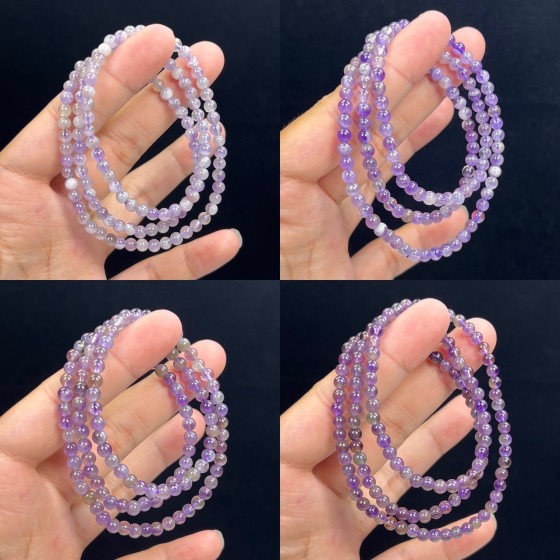 天然烟紫水晶多圈圆珠手串佛珠手链直播福利款DIY饰品男女款批发
