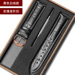 工厂批发真皮表带头层牛皮针扣男女款真皮手表链配件礼盒自动表耳