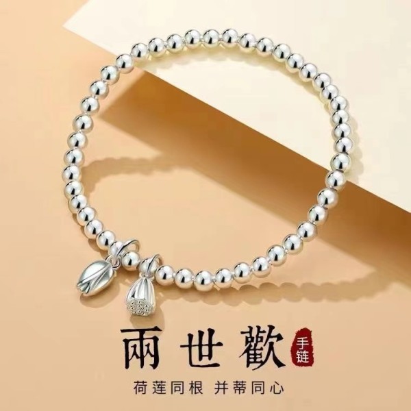 手串女款古法莲心手链两世欢清新年轻款女生礼物时尚圆珠手饰跨境