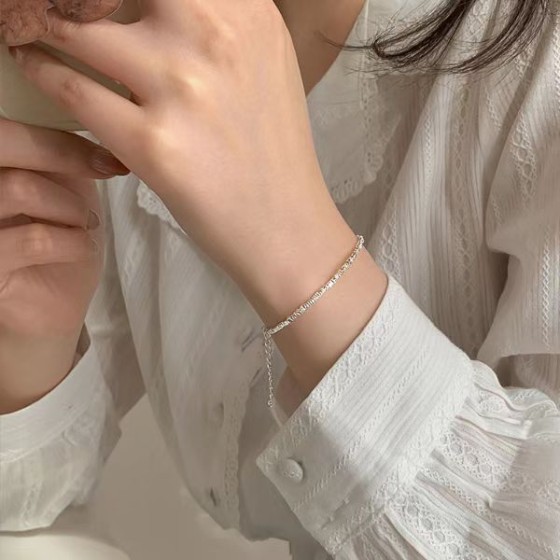 镀银手串不规则小碎银子手链小众设计碎银几两简约手饰女小众设计