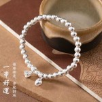 银美饰品白铜两世欢银手链莲蓬转运珠手串七夕情人节送女友礼物
