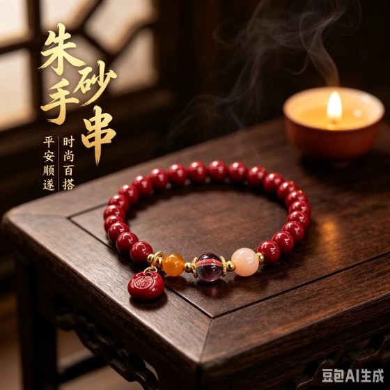 本命年新款烟紫水晶福袋朱砂紫金砂手串粉晶保真手链福袋串珠女夏