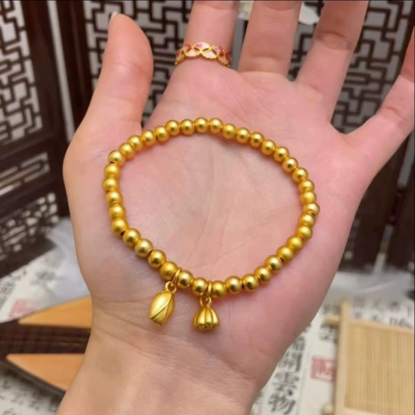 古法传承两世欢莲蓬手链女仿真黄金店同款复古文艺转运珠手串叠带