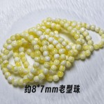 二代蜜蜡白花蜡老型珠单圈手串 虎皮纹 瓷白 白绞黄老型珠手串