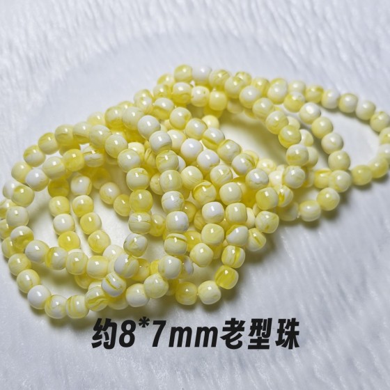 二代蜜蜡白花蜡老型珠单圈手串 虎皮纹 瓷白 白绞黄老型珠手串