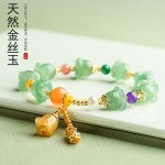天然新疆金丝玉东陵玉兰花手串手链戈壁玉黄玉原创古风女款玉石