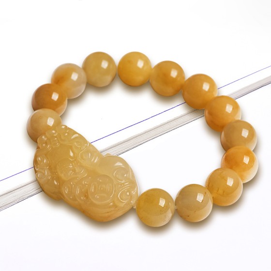 天然新疆金丝玉金钱貔貅手串护主戈壁玉黄玉皮丘玉石手链玉器批发