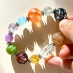 高品质天然海蓝宝黑金超黑闪灵紫锂辉月光石白水晶多宝手链手串