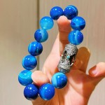 14mm天然大颗粒ins风蓝玛瑙玉髓高定金刚杵手链手串
