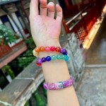 天然单圈多宝彩虹手链手串粉晶东陵玉手饰女