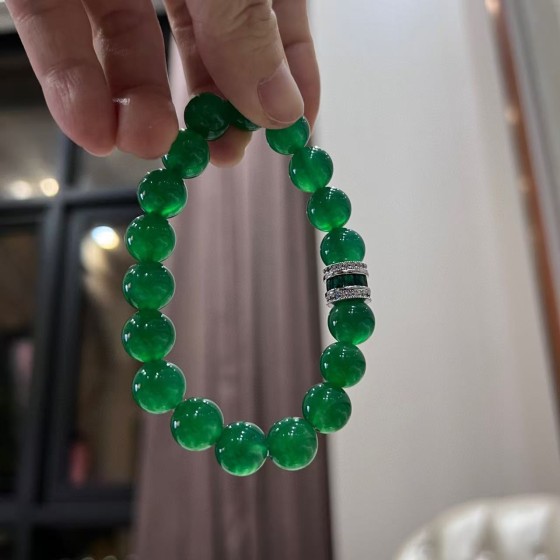10MM店主推荐帝王绿翡翠色起光高品质绿玉髓设计感手链手串